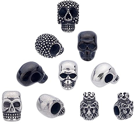 UNICRAFTALE 10 Stück Perlen aus Edelstahl, Totenkopf, Abstandshalter, Perlen, 5 – 6 mm, großes Loch, Perlen, europäisch, Halloween, Dekoration für Schmuckherstellung, 5 – 16 mm