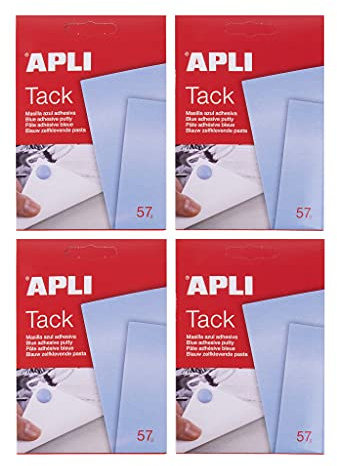 APLI 18996 - Pack de 4 sobres de APLI tack masilla azul reutilizable de adhesivo removible - 57 g (228 g)