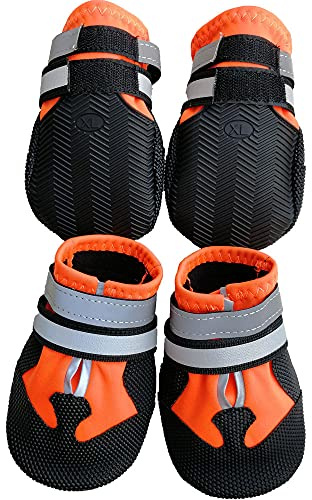 Leeko Hundskor, 4 stycken hundtasskydd, hundstövlar med halkfri sula, reflekterande remmar, kardborreband, hundsnö stövlar, tasskydd för medelstora och stora hundar, orange (L)
