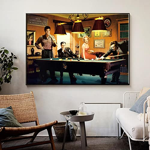 XIANGPEIFBH Moderne Klassische Filmplakat Leinwand Gemälde Berühmte Sterne Spielen Billard Poster und Druck Wandkunst Bilder Wohnkultur 60x80cm (24x31inch) Innenrahmen