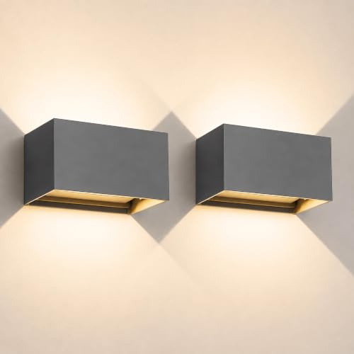 Kingwen LED Wandleuchte außen Grau,20W 2000lm 3000K IP65,Up Down,2er Set | Außenlampe aus Aluminium;Abstrahlwinkel 0-120° einstellbar;für Fassade,Eingang,Terrasse,Flur und Treppe