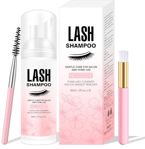 Wimpernshampoo Wimpernschaum Cleanser mit Reinigungsbürste Wimpernreiniger für Wimpernverlängerung Schaumwäsche zum Entfernen von Make-up-Rückständen Lash Shampoo für Zuhause und Salon Gebrauch 60ML