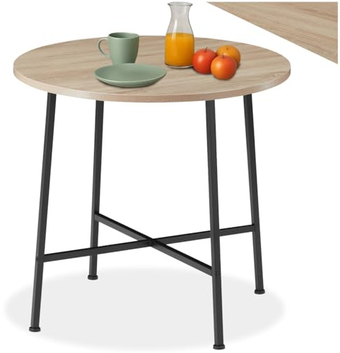 tectake® Industrial Esstisch rund, Kleiner Küchentisch, 80 x 76 cm (Ø x H), Holztisch, runder Tisch, Küchenmöbel, Tisch Wohnzimmer, Dining Table, Esstisch Holz - Industrial Holz Hell, Eiche Sonoma