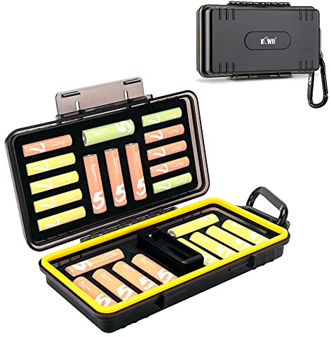 JJC Custodia per batterie AAA AA con tester per batterie a prova di umidità per 14 batterie AAA + 10 batterie AA o 14500 ricaricabili, organizer per batterie