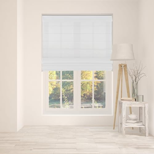 Arlo Blinds Cordless Fabric Roman Shades Light Filtering Window Blinds, Color: Cloud White, Size: 34.5 W x 60 H