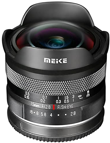 Meike 7.5mm F/2.8 Grande Ouverture Objectif fisheye Circulaire Ultra-Large à Mise au Point Manuelle Compatible avec Les appareils Photo sans Miroir à Monture EFM de Canon