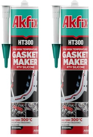 Akfix HT300 High Temp Silicone Gasket Maker (2x10.1 fl.oz.) - Red RTV Gasket Sealer, Flexible High Heat Silicone Sealant Up to 600F, Valve Cover Gasket Sealant for Automotive | 2 Pack