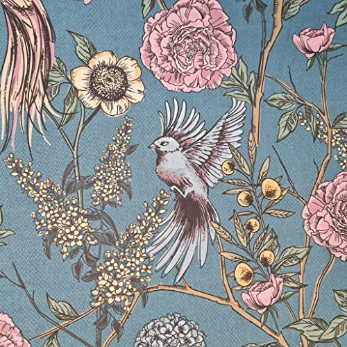 Stoff Baumwolle Secret Garden Jeansblau Pastell Digitaldruck Leinenoptik