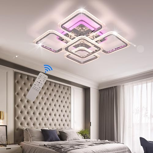 STCH LED Deckenleuchte, Lampen Deckenlampen Dimmbar Modern Deckenleuchten Quadrat Pendelleuchte 100W, Deckenlampe Wohnzimmer mit Fernbedienung Deckenbeleuchtung für Schlafzimmer Küche Flur Büro