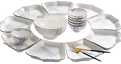 Juego de vajilla de gres de 16 Piezas, Juegos de Cena, Juego de vajilla de cerámica de combinación variada, Juego de Platos y Cuencos para el hogar, Servicio para 6