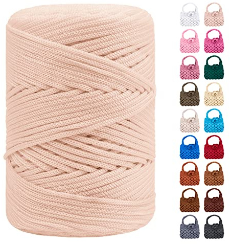 LEREATI Polyester Garn 3mm x 170m, Makramee Garn 3mm Geflochten Makramee Schnur Bunt, Macrame Cord 3mm Farbig für Geschenk, Häkeltasche, Umhängetasche, Platzteller, Wohndekorationen (Khaki Weiß)