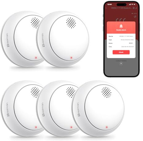HEIMAN WLAN WiFi Smoke Detector with App and Replaceable Battery, 85 dB Alarm Fire Alarm with Mute Button, EN 14604 Standard, Smart Fire Alarm 85 dB (5)