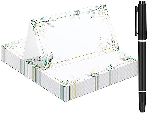 Tenare 100 Tarjetas de Mesa de Eucalipto Tarjeta de Lugar de Vegetación Tarjeta de Nombre de Asiento Tarjetas de Tienda Plegadas para Fiesta Cena Baby Shower Bridal Shower Cumpleaños Recepciones