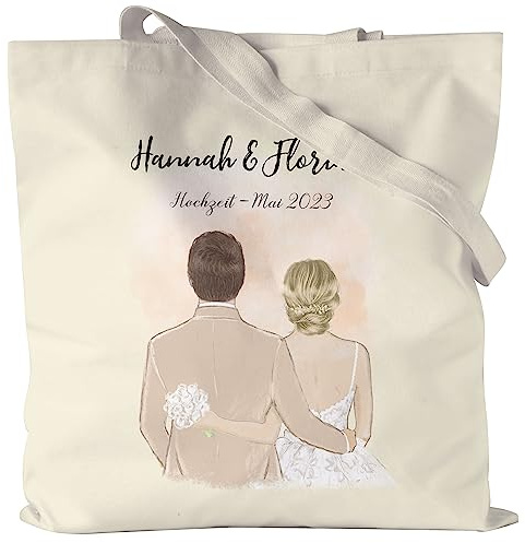 Kiddle-Design Personalisierter Jutebeutel Hochzeit | Geschenk zur Hochzeit mit Namen | Brautpaar Tasche Paar Hochzeitstag Silberne & goldene Hochzeit