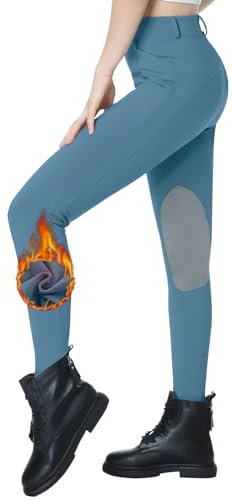 beroy Women Fleece Lined Horse Equestrian Riding Pants Breeches Winter Ladies Knee Patch Riding Horseback Pant with Pockets Blue L