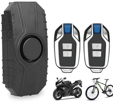 MIOLOE Motorrad Alarmanlage, Anti-Diebstahl Fahrrad Alarm 113dB Laute Vibration Sensing Wireless Anti-Diebstahl Fahrzeug Sicherheits Alarm System mit Fernbedienung für Motorrad, Fahrrad, Roller