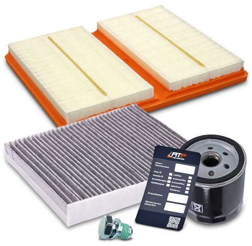BESTPRICE Inspektionspaket Filterset mit 1x Ölfilter, 1x Innenraumfilter (Aktivkohle), 1x Luftfilter, 1x Ölablassschraube, 1x Ölablassschraube