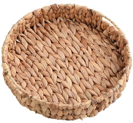 rockible Cestas de Mimbre, Bandeja Tejida de Marinas, bandejas Redondas para Platos de Fruta, Bandeja de Mimbre para Servir, Cesta de Fruta de Mimbre, Grande
