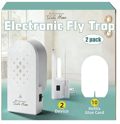 Lulu Home Indoor Flying Insect Trap, 2 Packs Plug-in Bug Light Catcher with 10 Reversible Sticky Pads, 365nm Wavelength Attracting Mosquitos, Moths, Fruit Flies, Gnats and More for Home & Office