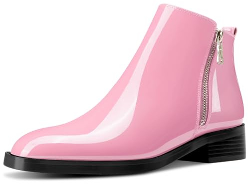 Saekcted Femmes Bloc Chunky Bas Talon Heel Carré Bout Bottines Slip-on Fermeture à Glissière Bureau Classique Bottes Rose 42 EU