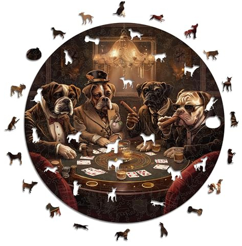 Iconic Puzzles – Dogs Playing Poker, fantasy animals, 100 % nachhaltiges Holzpuzzle, Geschenke für Kinder und Erwachsene, Größe S, 200 Teile