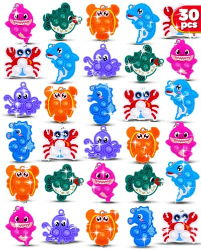 FILMINK 30Stk Silikon Pop Spielzeug Set für Kinder - Tierische Anti-Stress Schlüsselanhänger mit 8 Designs, Geburtstagsgeschenk, Weihnachtsbeutelfüller & Kinderparty Beutel (Ostern/Halloween)