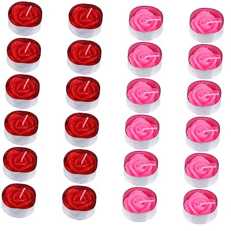 CORHAD 24st Rosen Förmige Kerze Valentinstag Led Teelichter Wachskerze Rosafarbenes Teelicht Rosenblumenkerzen Hochzeit Kerzenlicht Vorschlag Kerze Teewachs in Rosenform Ghee + Paraffin