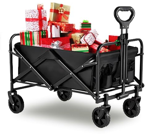 Heavy Duty Folding Trolley With Adjustable Handle & Storage Bag - On Wheels For Festival, Beach, Camping, Gardening, Fishing, Shopping