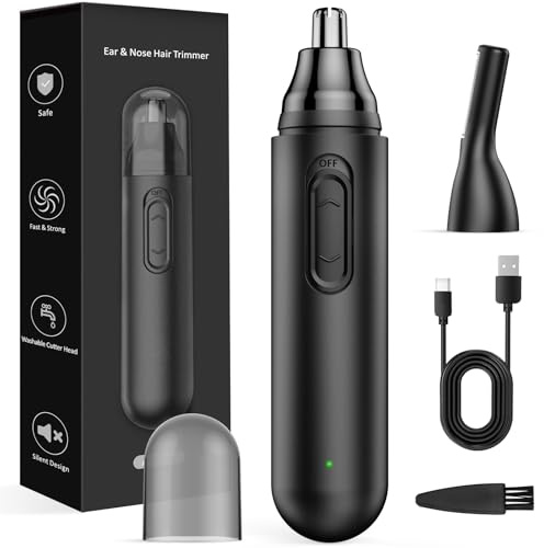 2024 Upgrade Rechargeable Nose Hair Trimmer for Men - Painless Dual Edge Blades, IPX7 Waterproof, Eyebrow & Facial Hair Trimmer for Easy Cleansing (Black)