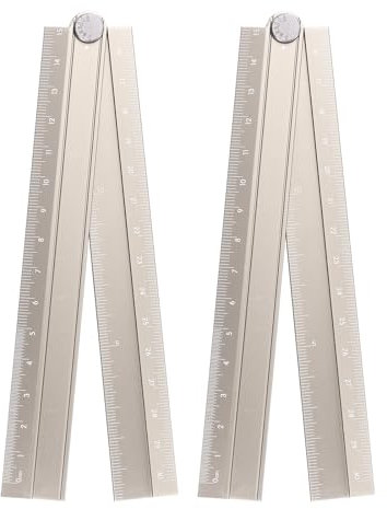 sourcing map 2pcs Folding Straight Ruler 30cm Metric Aluminum Alloy Protractor Foldable Angle Ruler Geometric Measuring Tool with Angle Line for Architects Artists Office, Khaki