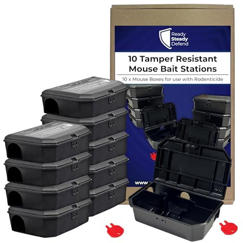 READY STEADY DEFEND Boîtes à Souris Vides | Pack de 10 Stations de Contrôle des Rongeurs en Plastique Durable pour Usage Intérieur | Boîtes Réutilisables pour Une Capture Efficace des Souris