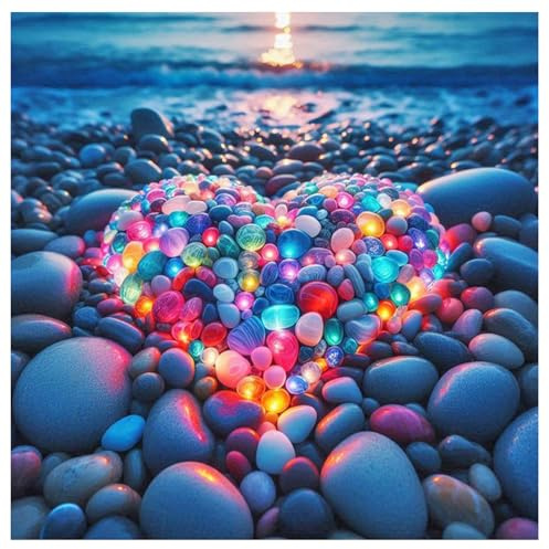 SHEGZHUC 40 x 40 cm, piedras angulares para pintura de diamantes, corazones en la playa, brillantes en la oscuridad, playa, mar, corazón, mosaico, pintura de diamantes, arte, bordado, punto de cruz,