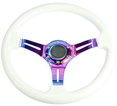 Drift Lenkrad,Lenkrad Chrom 350mm 14inch Lenkrad ABS Lenkrad(White)