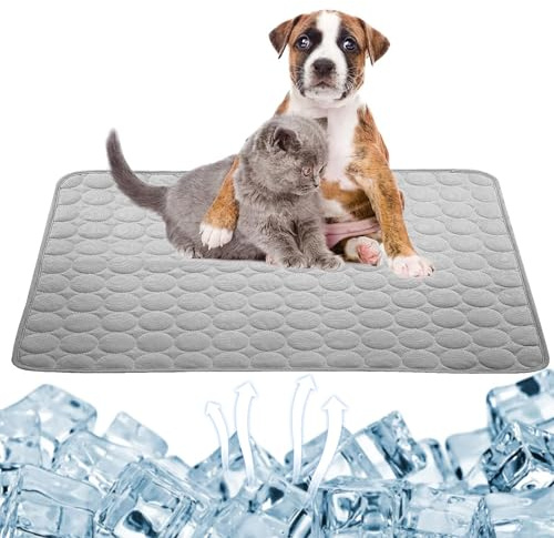 Kühlmatte für Hunde und Katzen Selbstkühlende Hundematte Waschbar Selbstkühlende Matte Sommer Kühlkissen für Hunde Haustier Kühlmatte Dog Cooling Mat für Drinnen Draußen und Auto 70x55 cm (Grau)