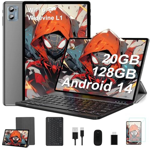 JVVQTB Tablet Android Octa Core 22GB RAM + 128GB ROM (1TB TF) tablets 10 Inch | 5G + 2.4G WiFi | GPS| FHD | Bluetooth 5.0 | 8000mAh | 8MP + 5MP | Type C, Keyboard and Mouse-Deep Black