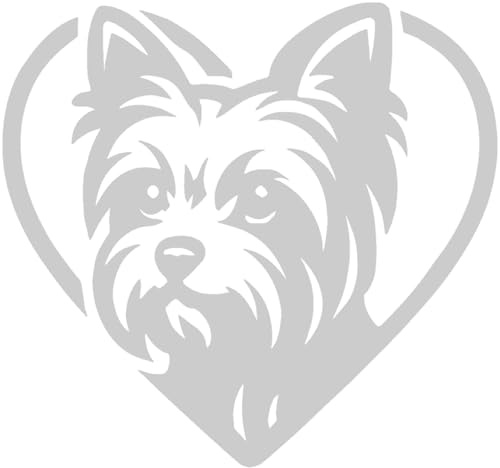 Samunshi® Herz mit Yorkshire Terrier Kopf als Sticker für Wohnmobil Camper Van Wohnwagen Caravan Motorrad Helm Autoaufkleber Sticker Fahrradaufkleber 10 x 9,3cm silber