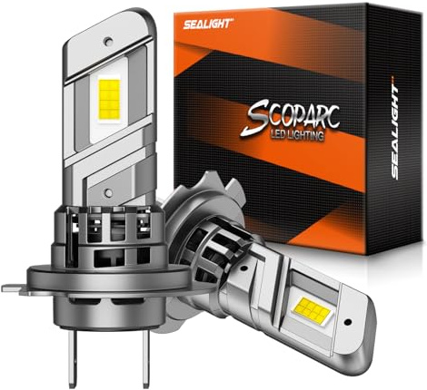 SEALIGHT H7 Fog Light Bulbs, 40000LM 6500K Cool White, 1:1 Mini Size, H7 Bulb with 13000RPM Cooling Fan, 3 Mins Plug-N-Play, IP67 Waterproof Non-polarity, Pack of 2