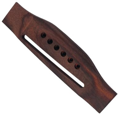 Go205 Gitarrenbrücke mit Durchgehender Nut für Folk und Akustikgitarren | 6-saitig, Kaffeefarbton aus Rosenholz, Vorgebohrt und Präzise Geformt, mit Knochensattel