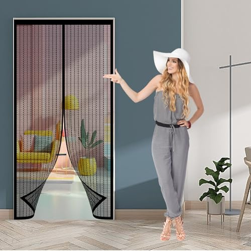 Fliegengitter Balkontür Magnet Insektenschutz Tür 64 x 220 cm Türvorhang Fliegenschutz Schiebetür Ohne Bohren, Einfache Montage für Balkontür Wohnzimmer, Schwarz