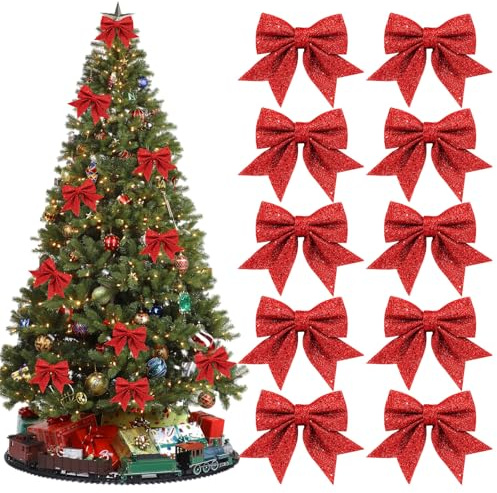 INSANYJ Weihnachtsdekorationen, 10 Stück Rote Schleifen Weihnachtsdeko, Weihnachtsbaumschmuck Deko Schleife zum Basteln von Weihnachtskranz, Familienfeiern,Hochzeitsfeiern Weihnachten Home Dekoration