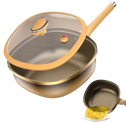 Padella per friggere, 50 x 10 cm, robusta e antiaderente, in lega di titanio, con coperchio, padelle antiaderenti per cottura alla griglia, casa, campeggio, ristorante, fornello elettrico a induzione
