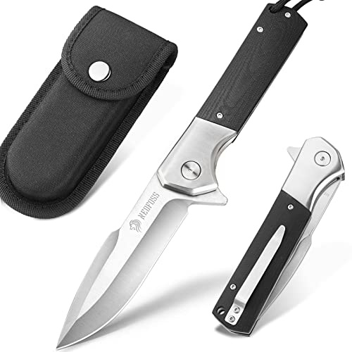 NedFoss BEAST Klappmesser, 10cm D2 Stahl Einhandmesser mit G10 Griff | Taschenmesser mit Liner Lock & Kugellager, Outdoor Messer mit Gürtelclip, Survival Messer für Sammlung & Geschenk