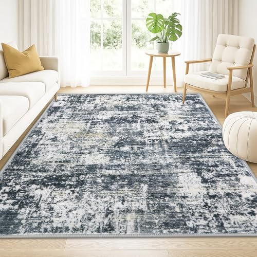 Haoyunll Waschbare Kurzflor Teppiche Wohnzimmer Blaugrau, 160x230 cm | Moderner abstrakter teppich mit rutschfester unterseite, pflegeleichter kunstwollteppich für schlafzimmer
