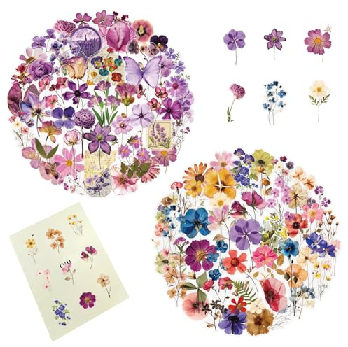 ARYIMYDP 100 adesivi floreali trasparenti in PET per scrapbooking, adesivi, album fotografico, artigianato, biglietti e portatili, fiori naturali estetici (Trasparente)