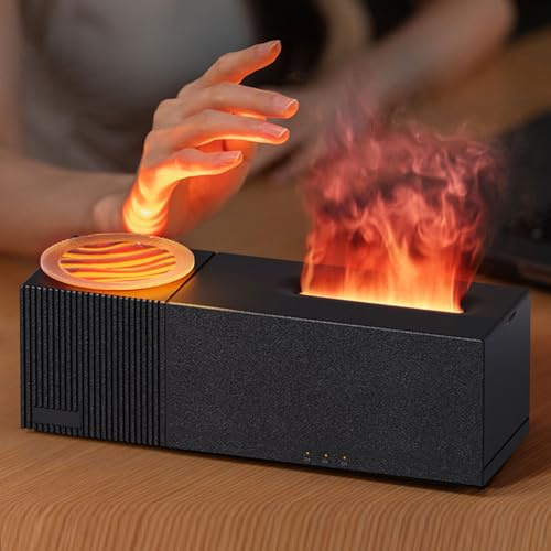 Difusor Aceites Esenciales con Efecto Llama, Humidificador Aceites Esenciales con 7 Colores de Luces LED, 4 Temporizadores y Apagado Automático Sin Agua, Difusor de Aromas para Hogar