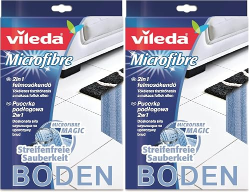 Vileda Microfaser Bodentuch 2in1 mit Reinigungsstreifen zur Entfernung selbst eingetrockneter Verschmutzungen (Packung mit 2)
