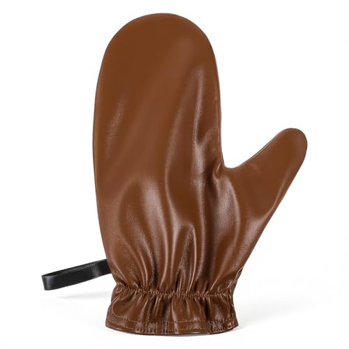 Self Tanning Mitts Applicator, Leather Self Tanner Applicator with Elastic Wrist, Easy to Clean, Waste-Free, Double Sided Reusable Sunless Tanning Mittens for Tan Lotion, Oils & Creams (Brown)