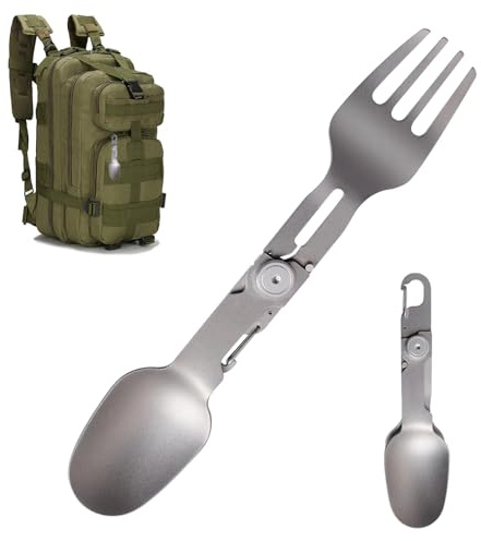 2-in-1 Campingbesteck aus Reintitan, Klappbarer Göffel & Spork, ultraleichtes Outdoor Besteck für Wandern, Camping & EDC
