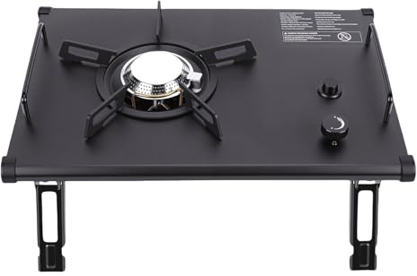 Alomejor Campingkök, 4000W Högeffekts Gaskök i Rostfritt Stål med Fällbara Ben, för bord, Uteplats, Matlagning, Vandring, Picknick