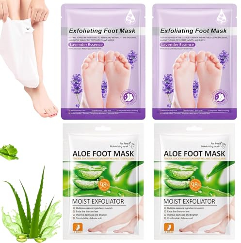 4 Paia Maschera Piedi Esfoliante e Idratante, Trattamento Peeling Piedi con Lavanda e Aloe Vera per Piedi Secchi, Calzini Esfolianti per Rimozione Pelle Morta e Calli, Donna e Uomo